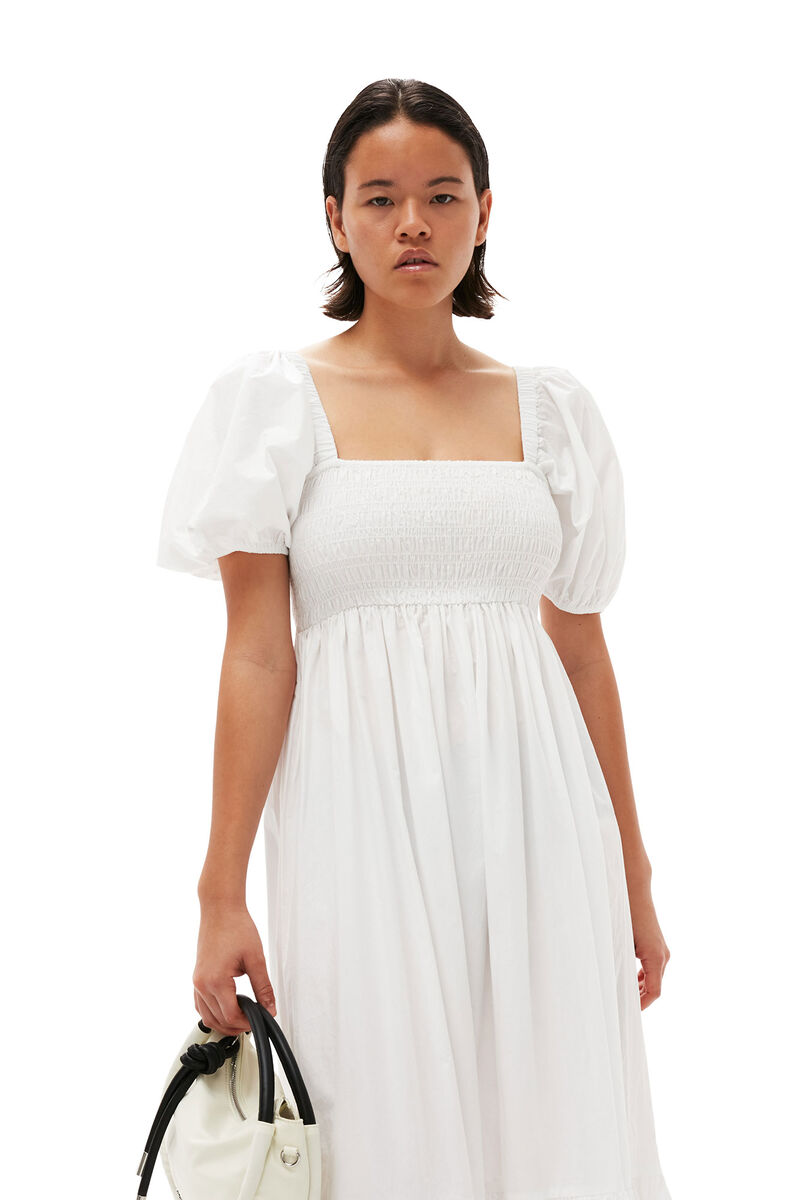 Cotton Poplin Smock Maxi Dress, Cotton, in colour Bright White - 3 - GANNI