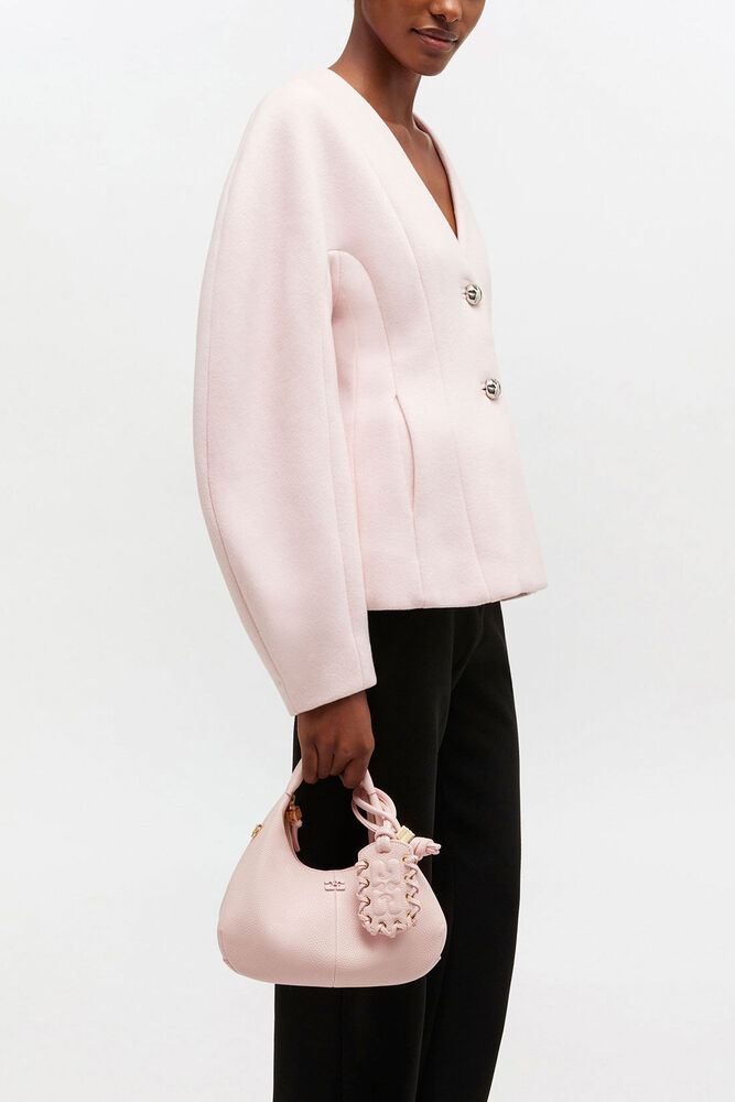 Grained Mini Hobo Bag, Chalk Pink
