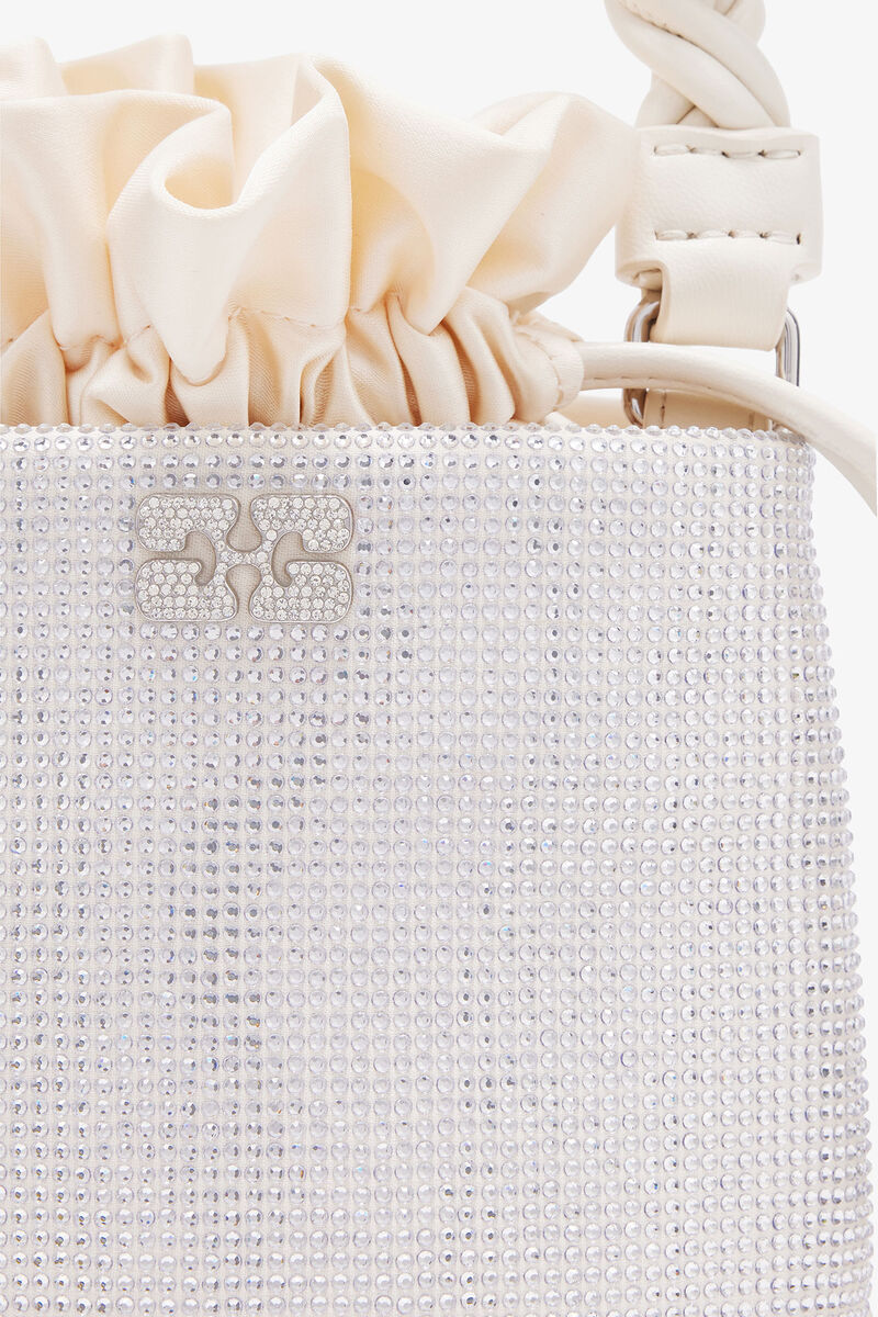 Ivory Mini GANNI Bou Bucket Bag, Recycled Polyester, in colour Egret - 3 - GANNI