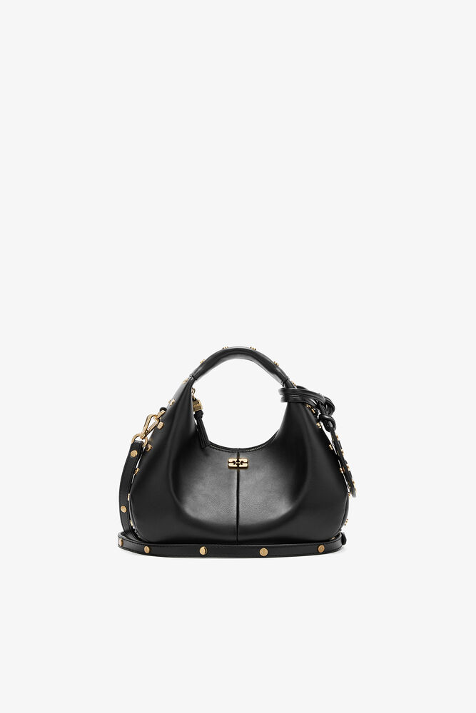Mini Hobo Bag Studs in Black, Black