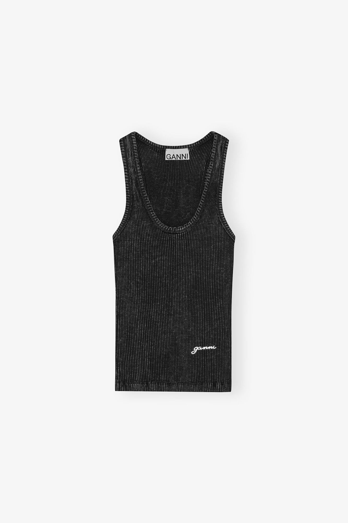 Black Washed Tank Top, Organic Cotton, in colour Black Washed - 1 - GANNI