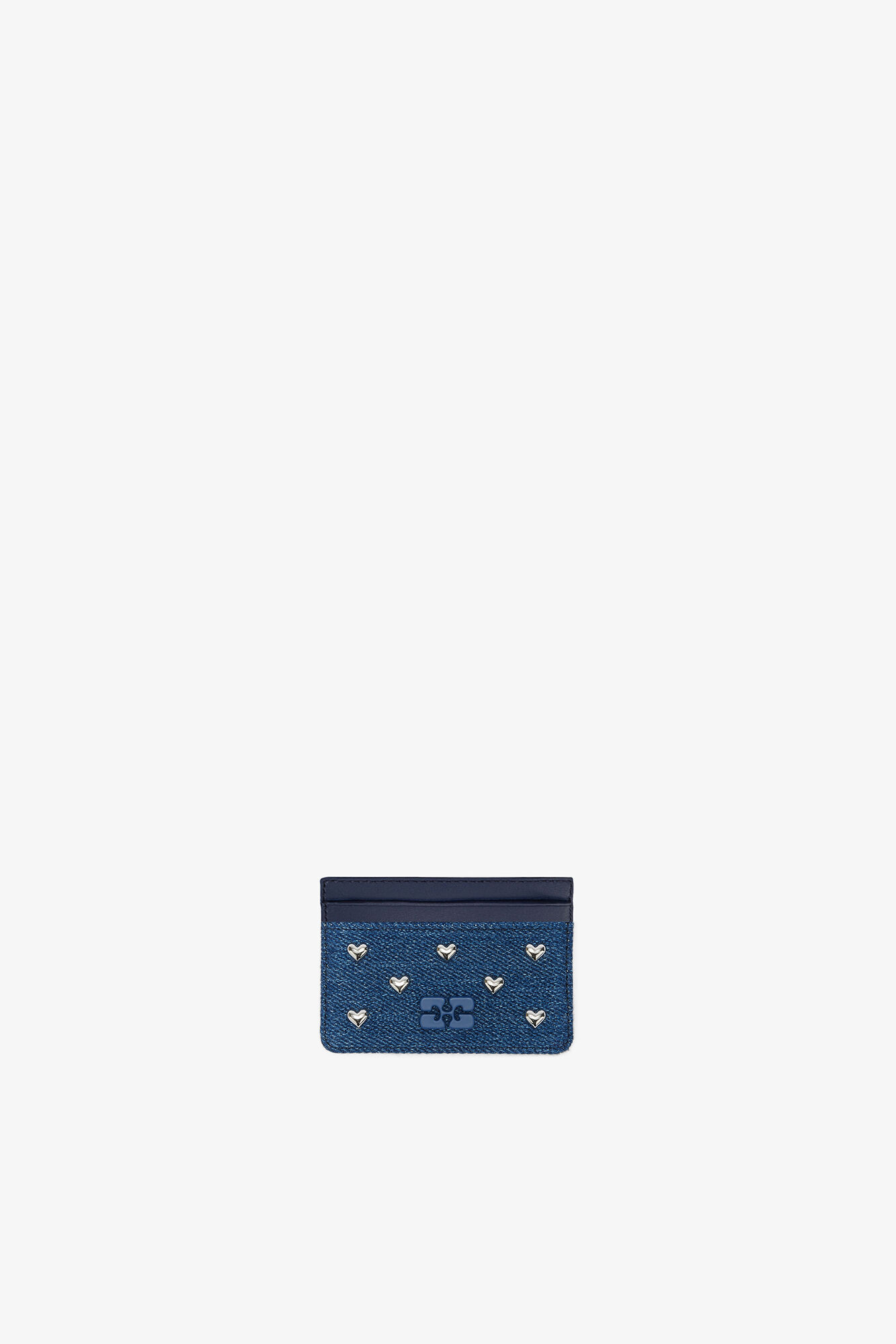 Bou Card Holder in Denim, Recycled Cotton, in colour Faded Denim - 1 - GANNI