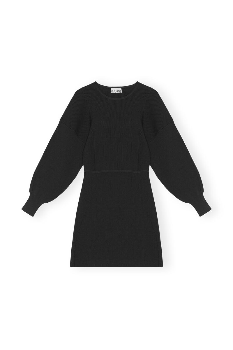 O-neck Mini Dress, in colour Black - 1 - GANNI