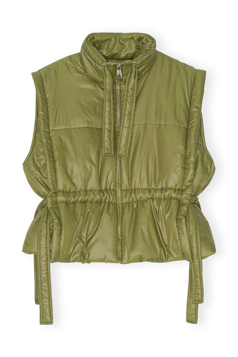 Shiny Quilt Vest, Nylon, in colour Spaghnum - 1 - GANNI