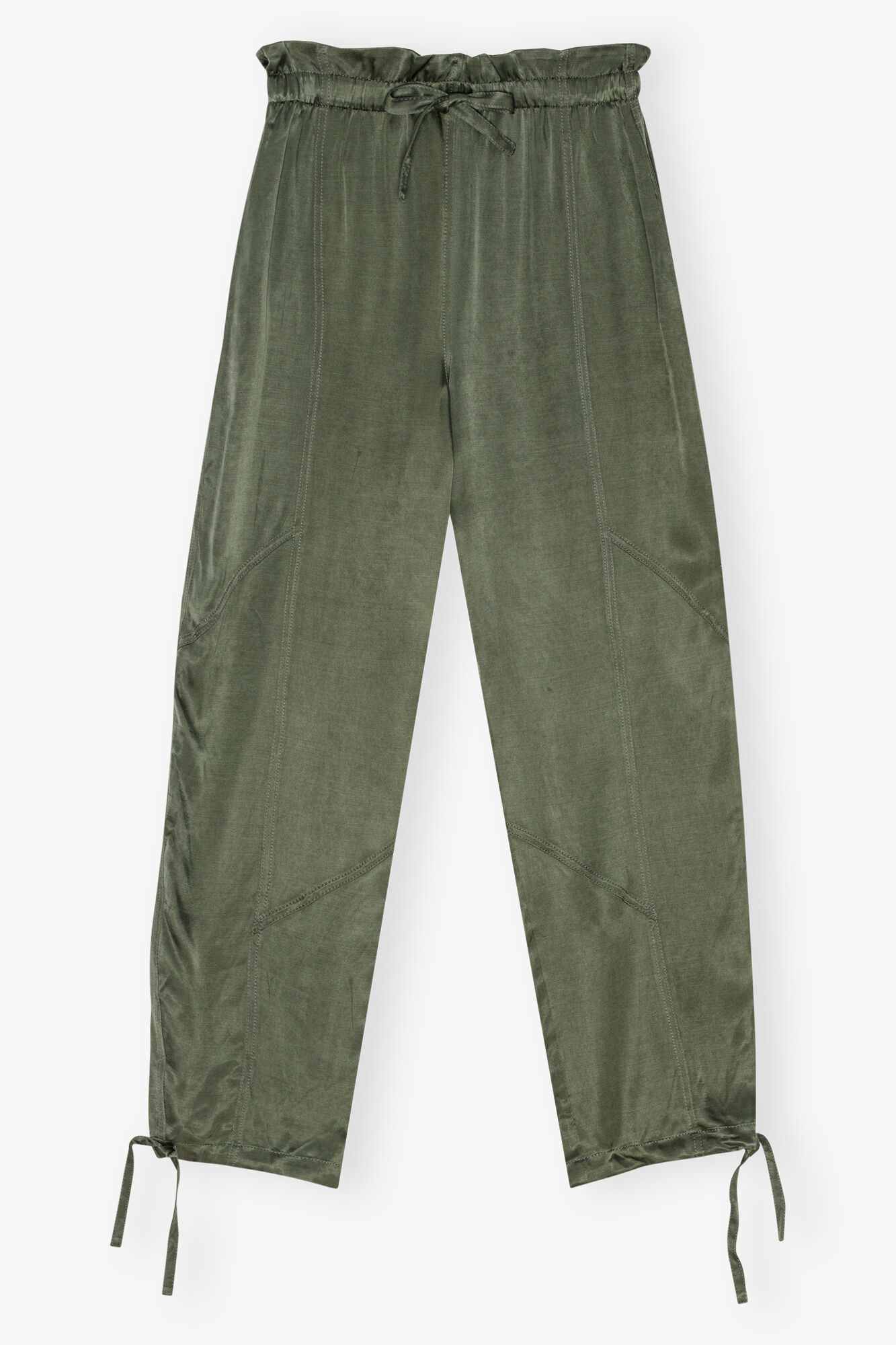 Green Washed Satin Pants, Cupro, in colour Climbing Ivy - 1 - GANNI