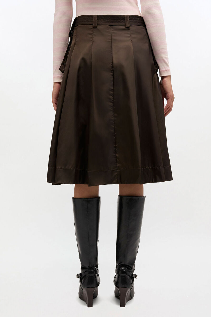 Duchesse Nylon Pleated Skirt, Recycled Polyamide, in colour Demitasse - 3 - GANNI