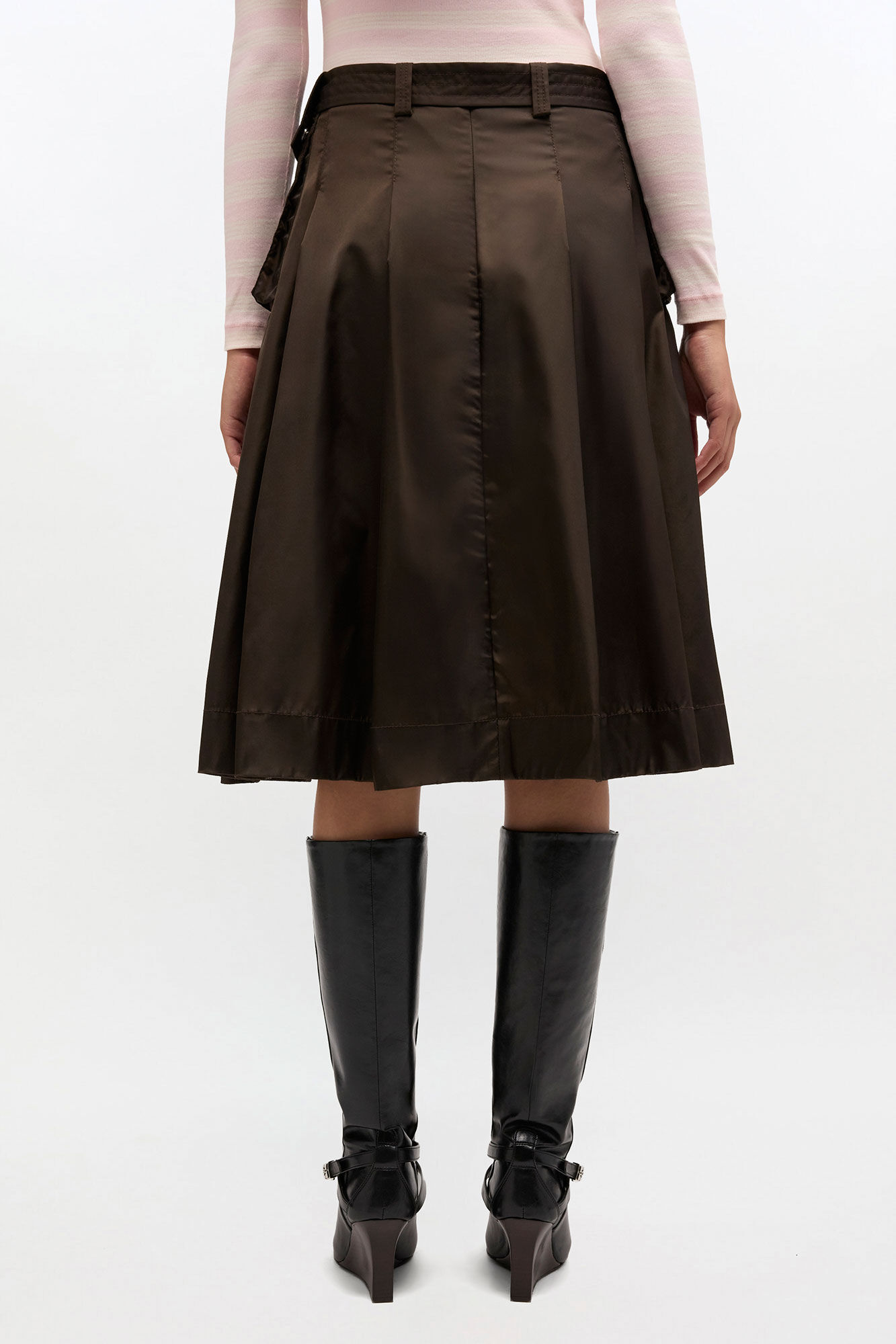 Duchesse Nylon Pleated Skirt, Recycled Polyamide, in colour Demitasse - 3 - GANNI