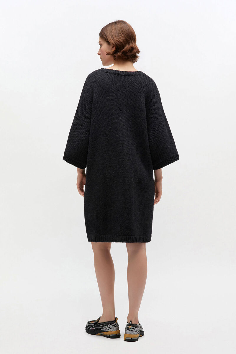 Dark Grey Wool Mix Dress, Recycled Polyamide, in colour Phantom - 2 - GANNI