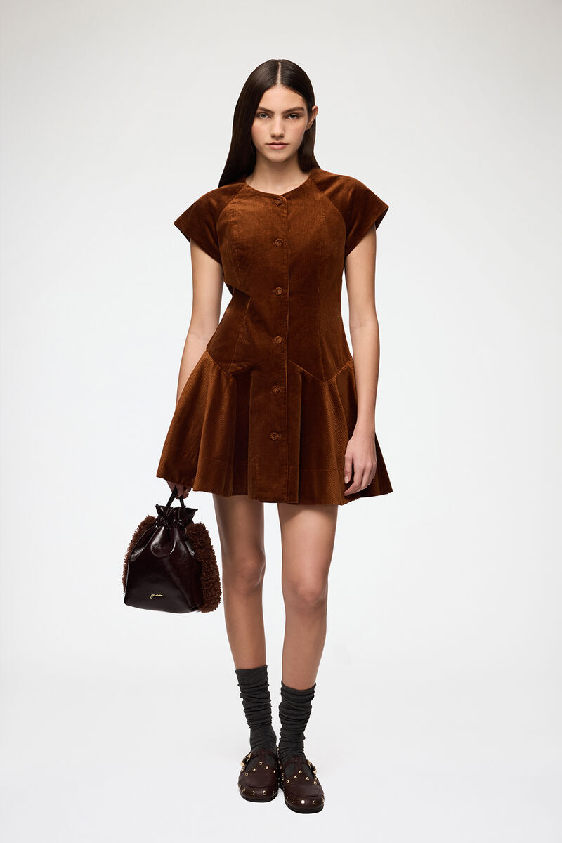 Kjole i brun fl&oslash;jl, Organic Cotton, in colour Tortoise Shell - 1 - GANNI