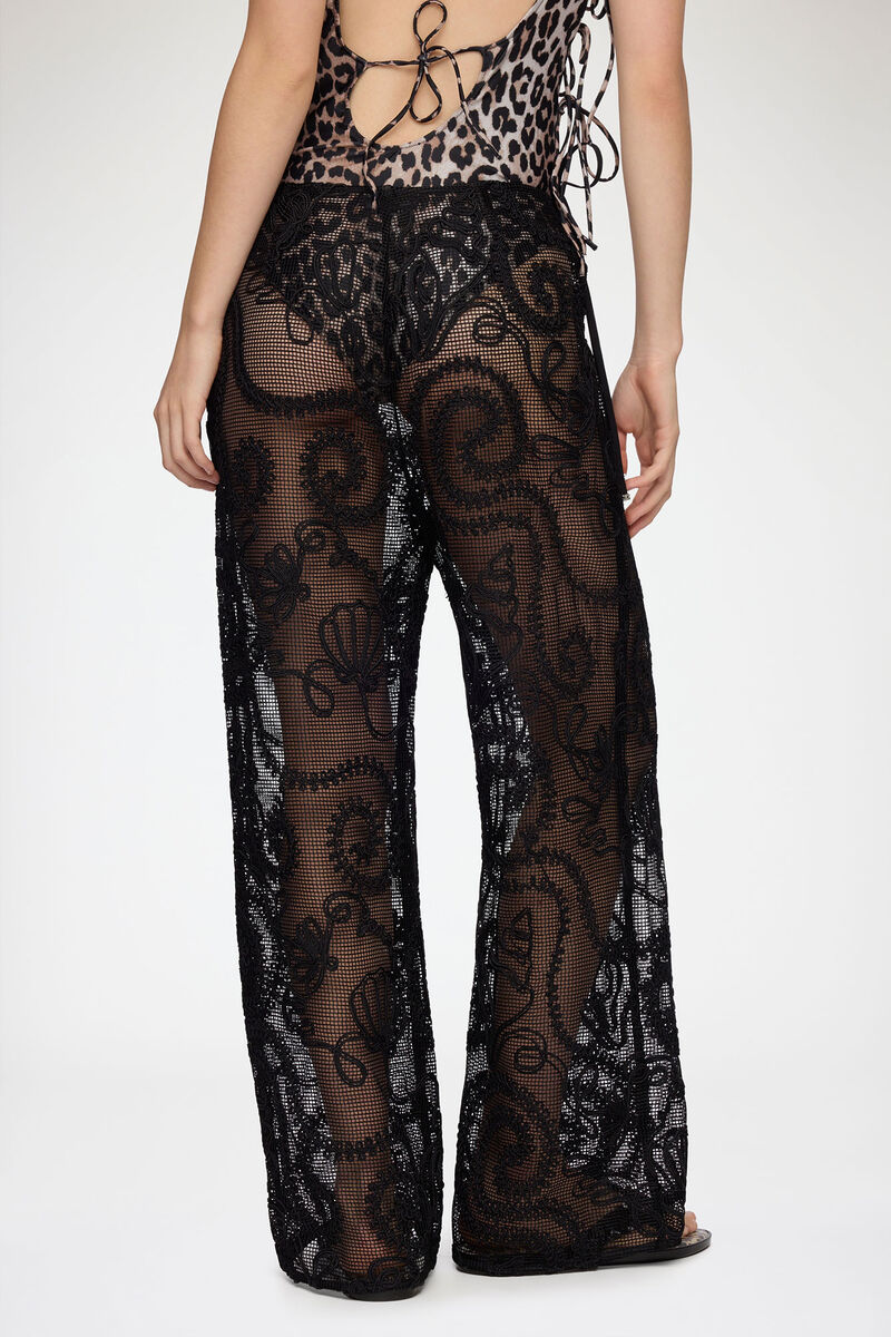 Trousers in Black Net, Recycled Polyester, in colour Black - 3 - GANNI