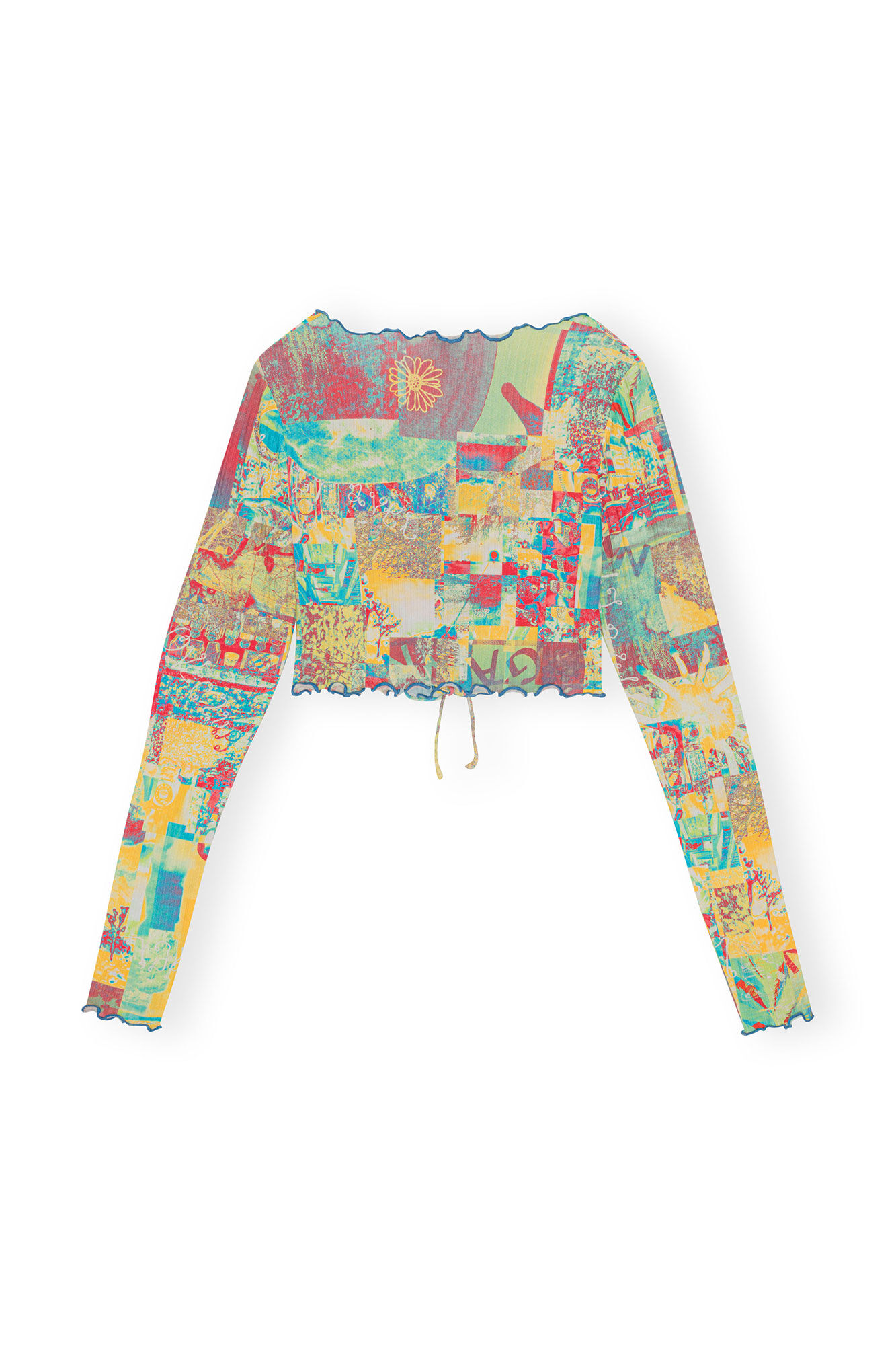 Printed Rib Jersey Cropped Blouse, Elastane, in colour Multicolour - 2 - GANNI