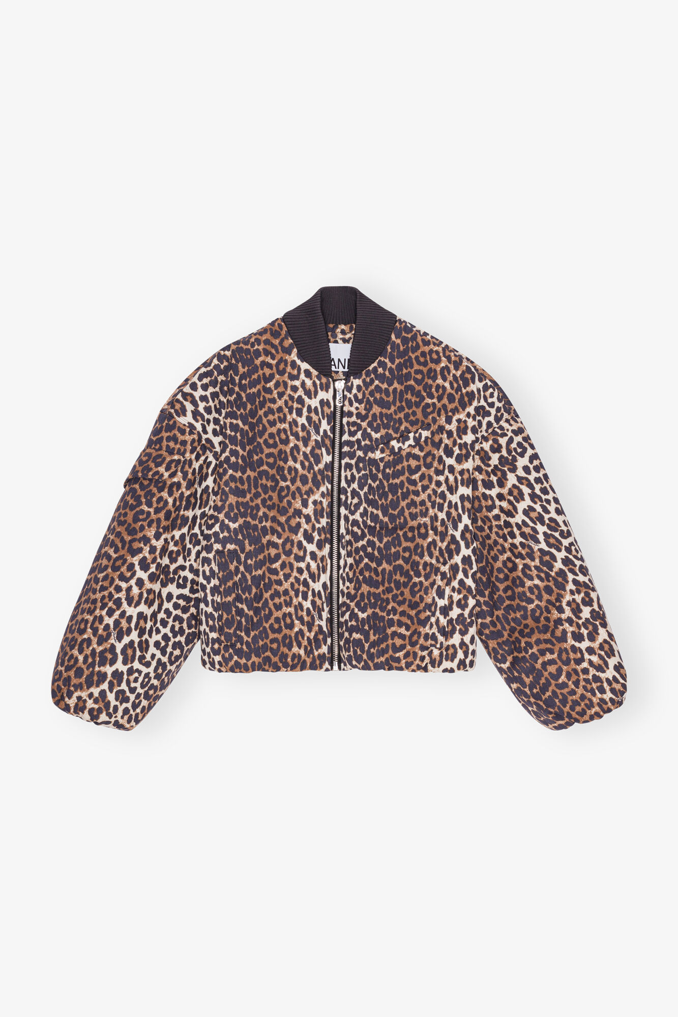 Printed Canvas Oversized Short Bomber Jacke, Hemp, in colour Almond Milk - 1 - GANNI