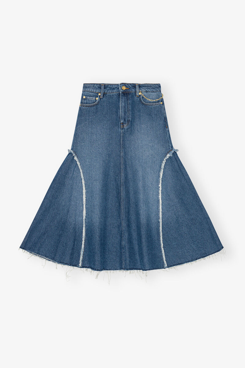 Blue Midi Skirt, Cotton, in colour Mid Blue Stone - 1 - GANNI