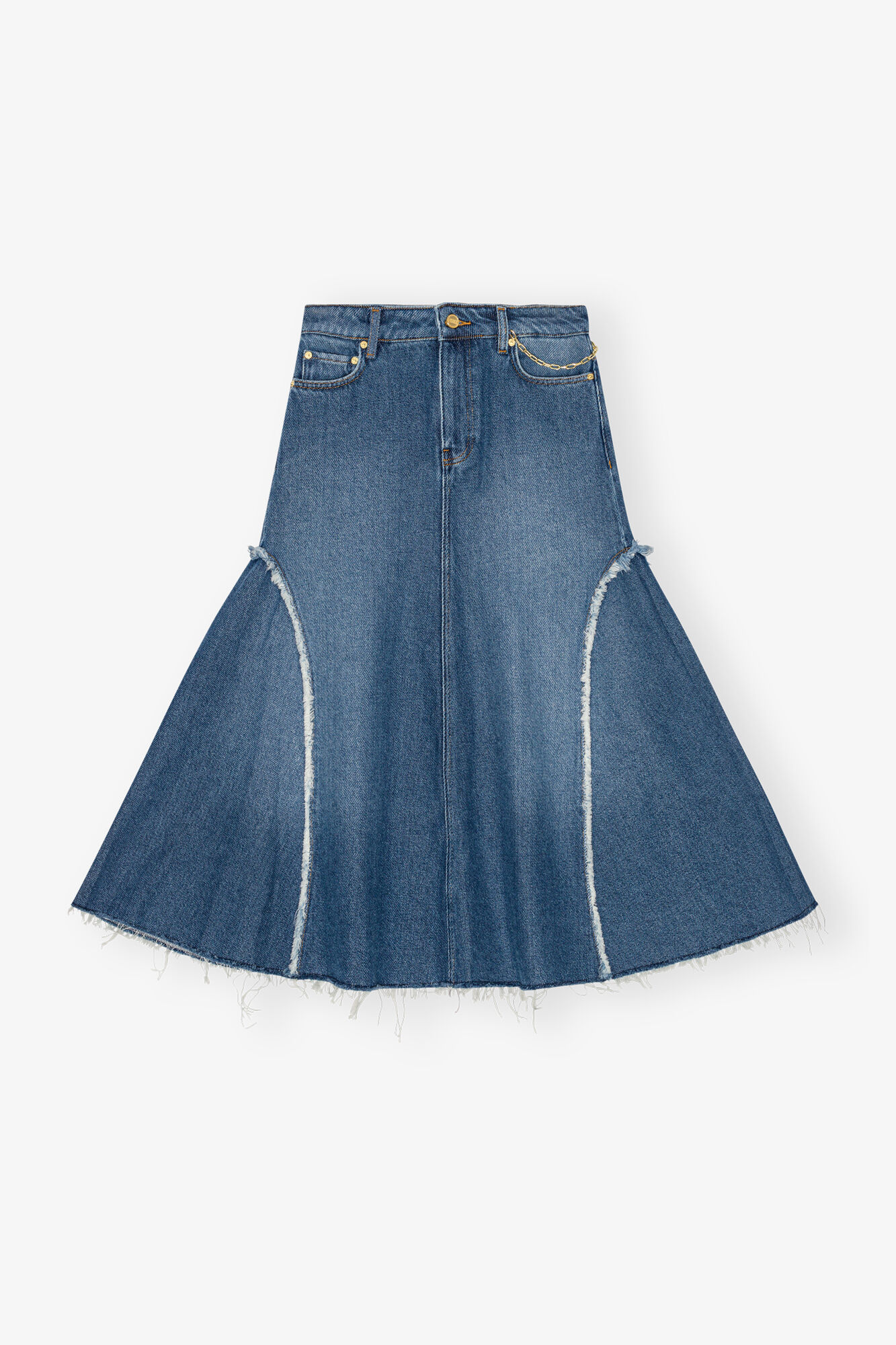 Blue Midi Skirt, Cotton, in colour Mid Blue Stone - 1 - GANNI
