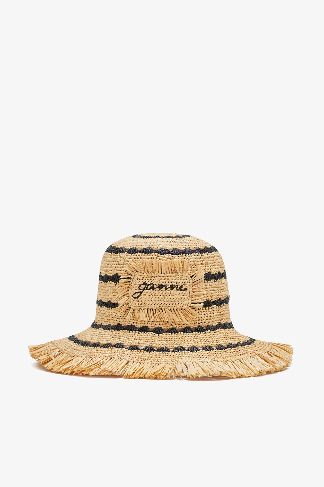 Multicolour Bucket Hat in Striped Raffia | GANNI US