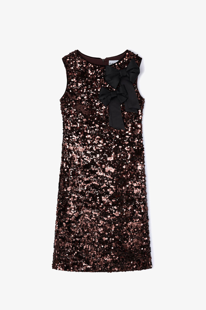 Brown Sequins Midi Dress, Demitasse