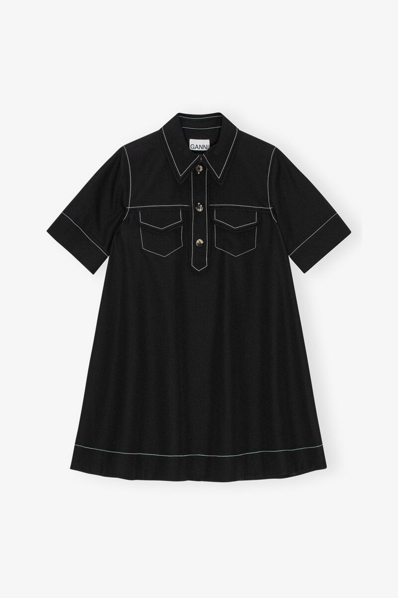 Black Crepe Mini Dress, Elastane, in colour Black - 1 - GANNI