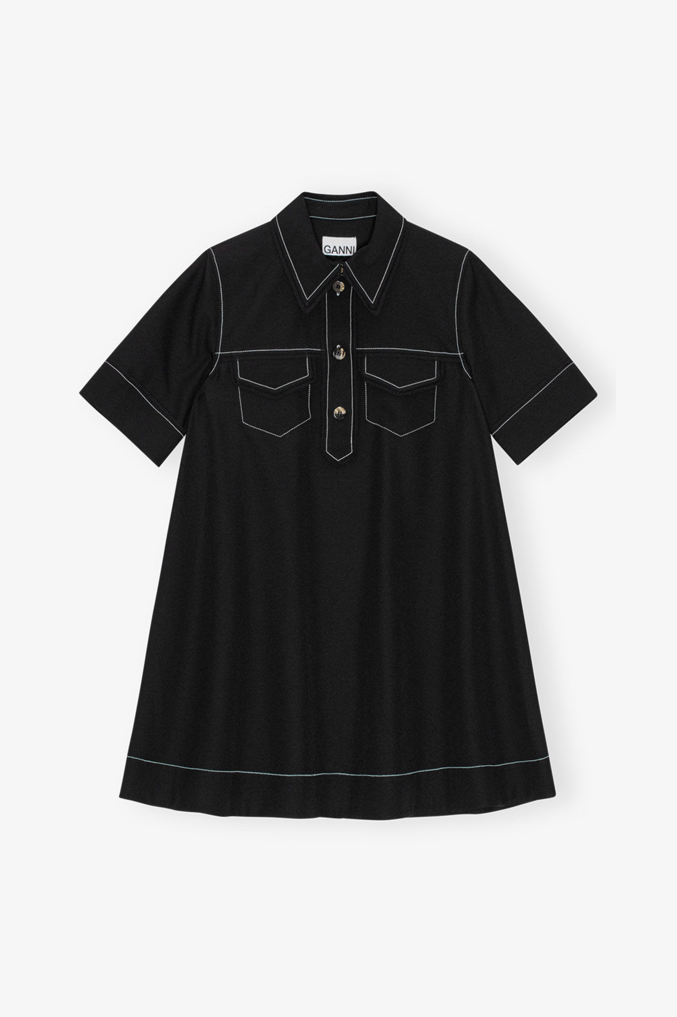 Black Crepe Mini Dress, Elastane, in colour Black - 1 - GANNI