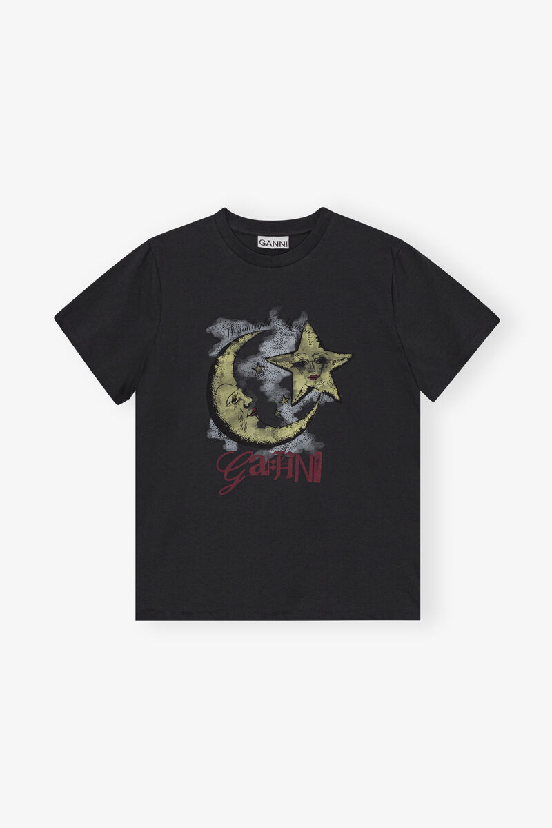 Black Basic Jersey Moonlight Relaxed T-shirt, Cotton, in colour Phantom - 1 - GANNI