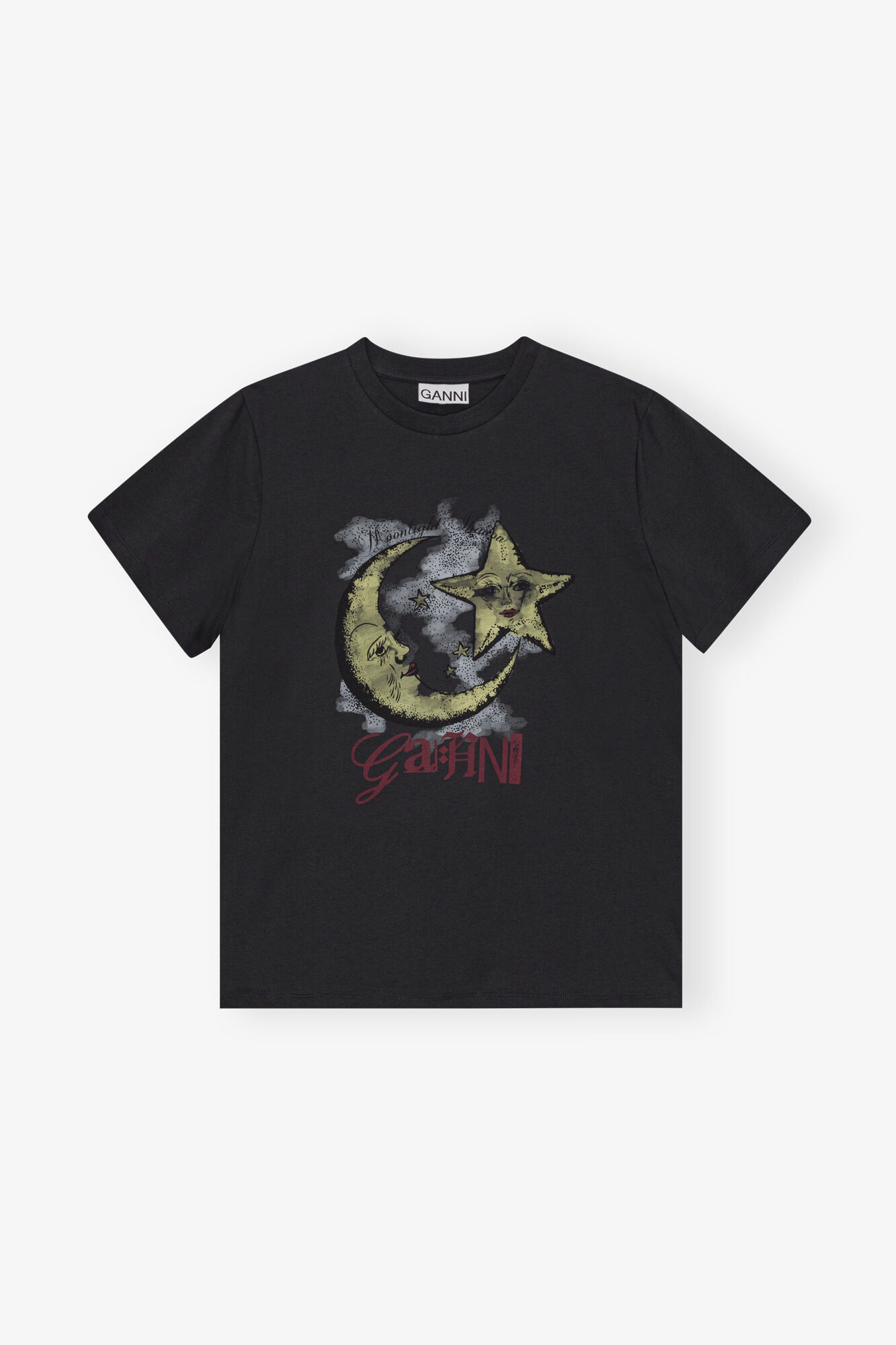 Black Basic Jersey Moonlight Relaxed T-shirt, Cotton, in colour Phantom - 1 - GANNI