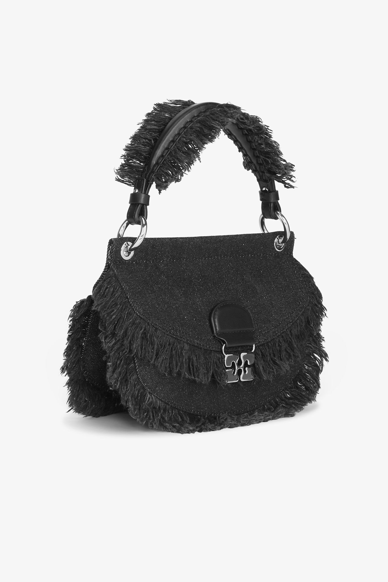 Black Denim Mini Top Handle Apo-G Bag, Recycled Cotton, in colour Black - 2 - GANNI