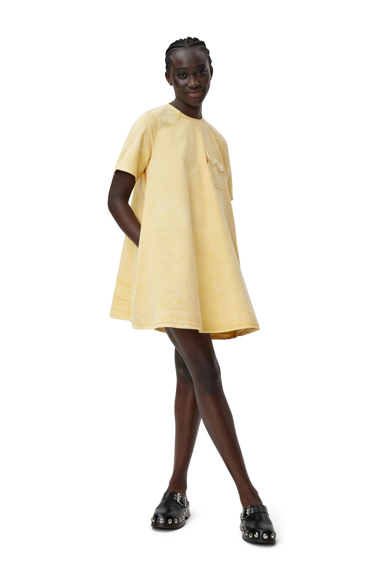 Robe courte trapèze, Cotton, in colour Natural Yellow - 4 - GANNI
