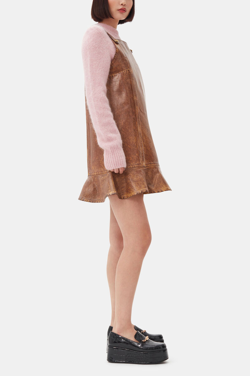 Brown Foil Denim Mini Dress, Organic Cotton, in colour Cognac - 3 - GANNI