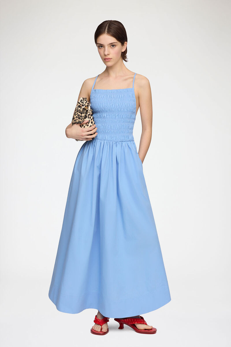 Dress in Blue Poplin, Organic Cotton, in colour Azurine - 1 - GANNI