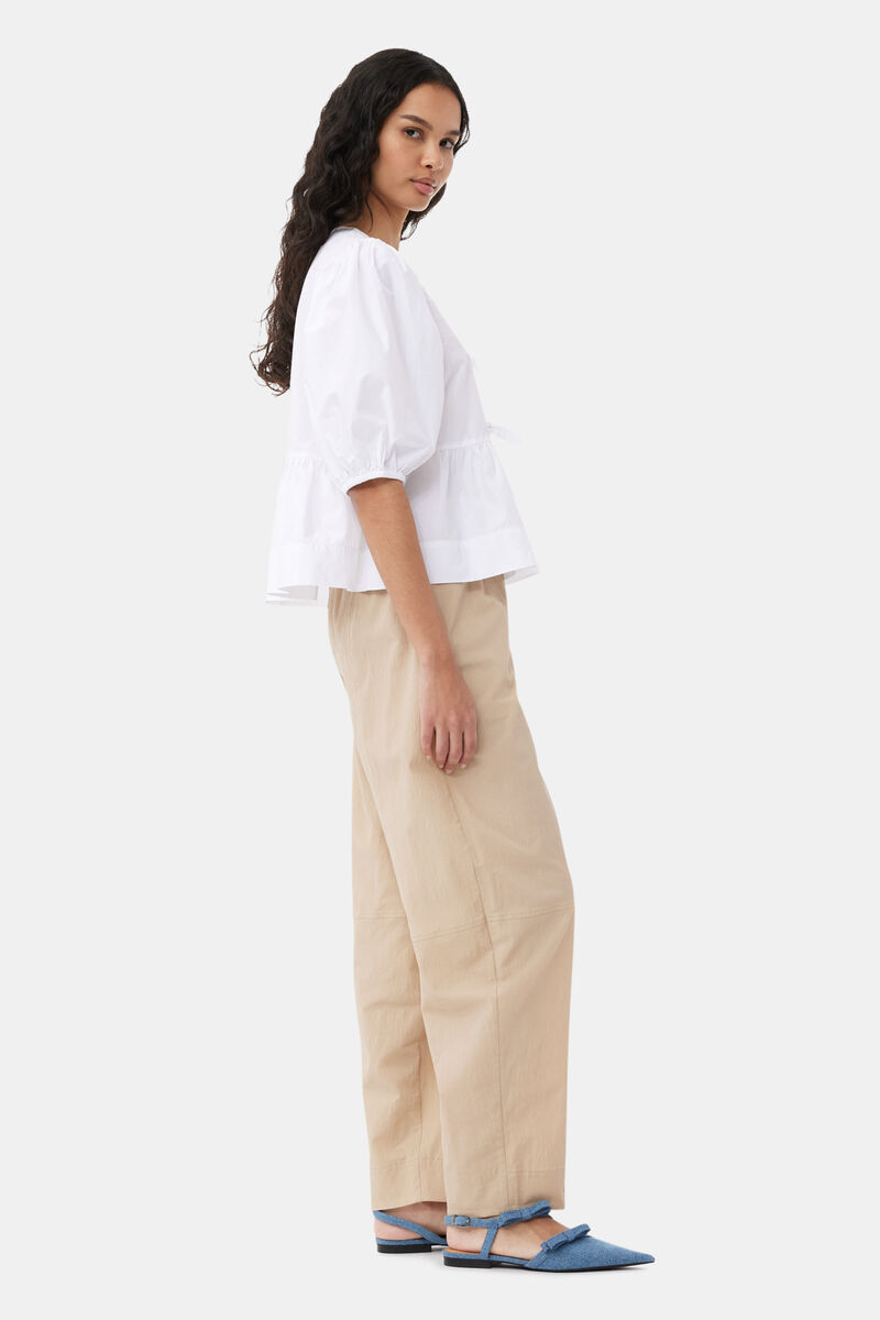 Beige Elasticated Curve Trousers, Cotton, in colour Safari - 3 - GANNI