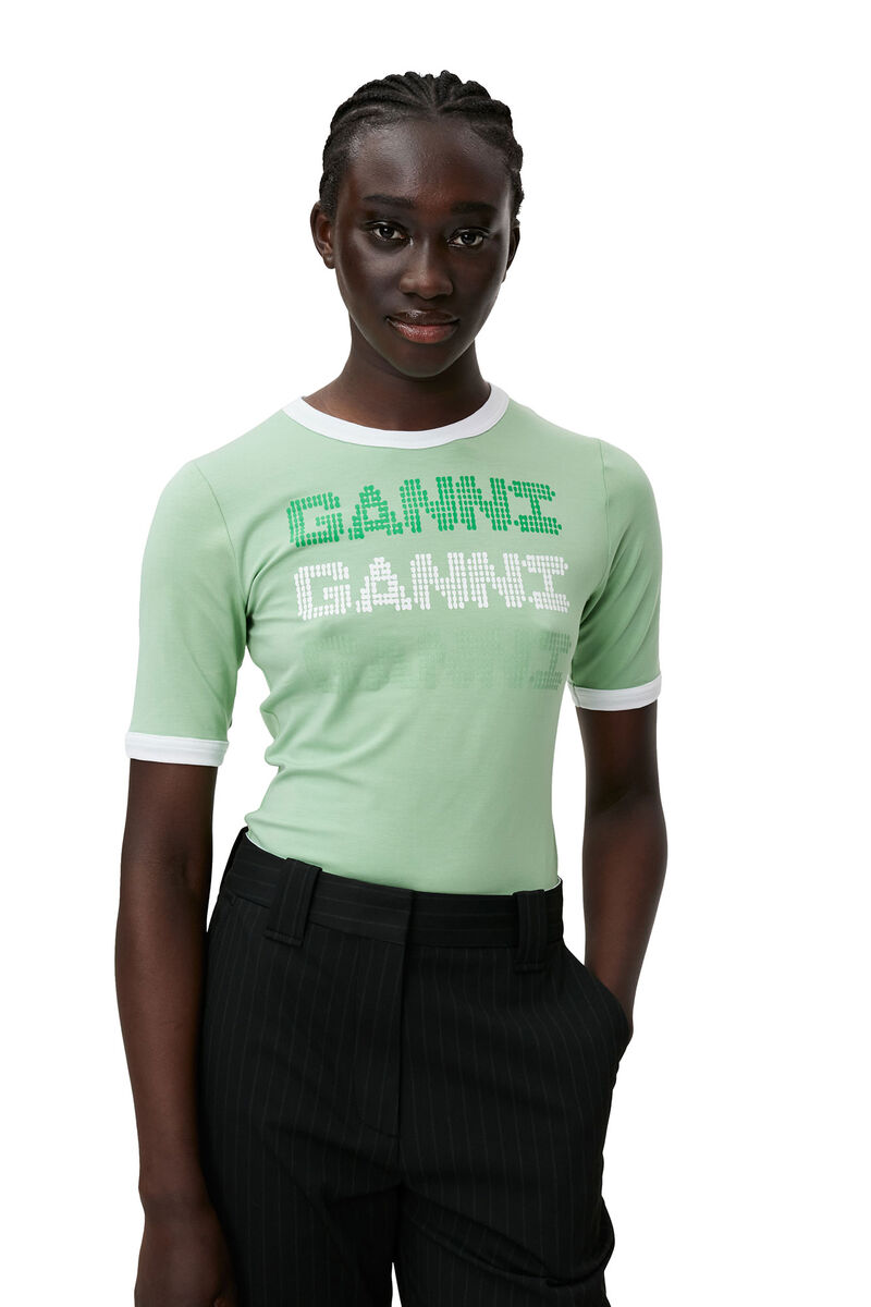 Ganni Fitted T-shirt, Elastane, in colour Peapod - 3 - GANNI