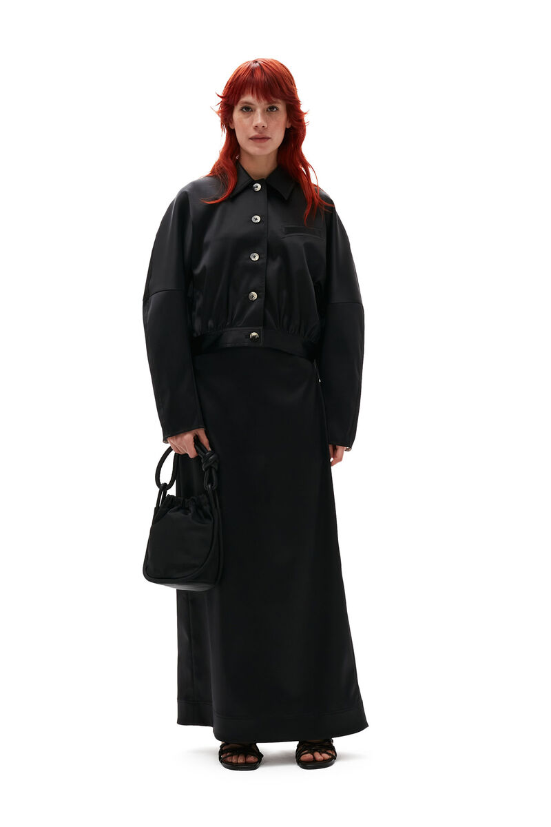 Double Satin Short Jacket, Elastane, in colour Black - 4 - GANNI