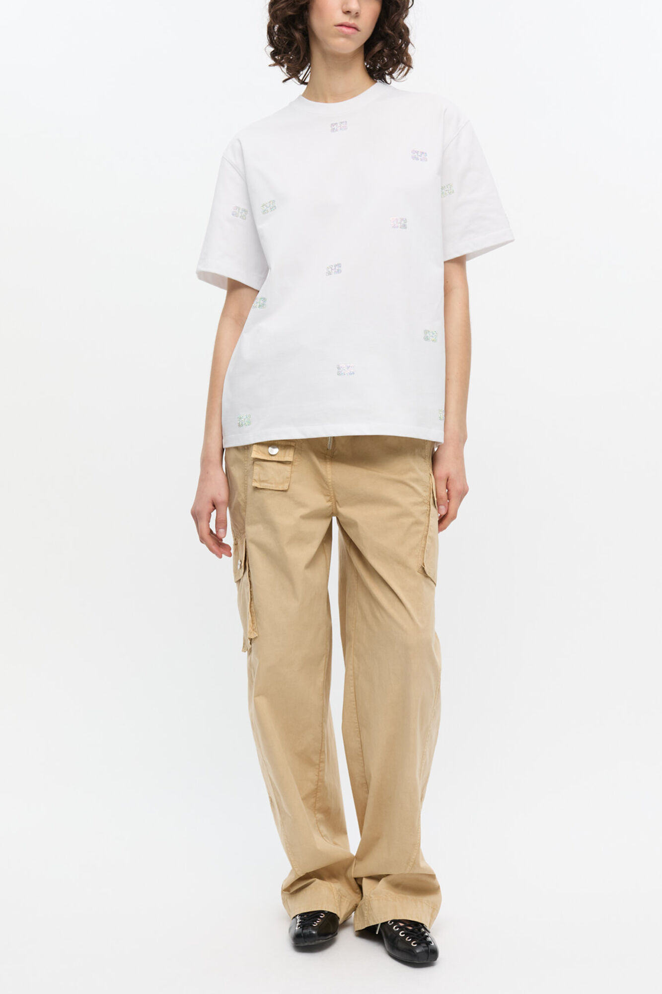 Bright White White Heavy Cotton Rhinestone T-shirt | GANNI (Global) CA