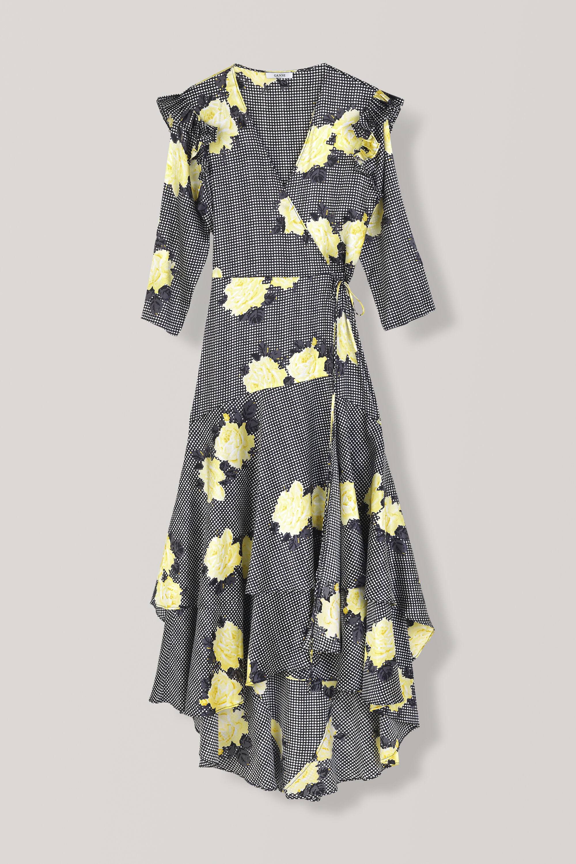 ganni calla silk wrap dress