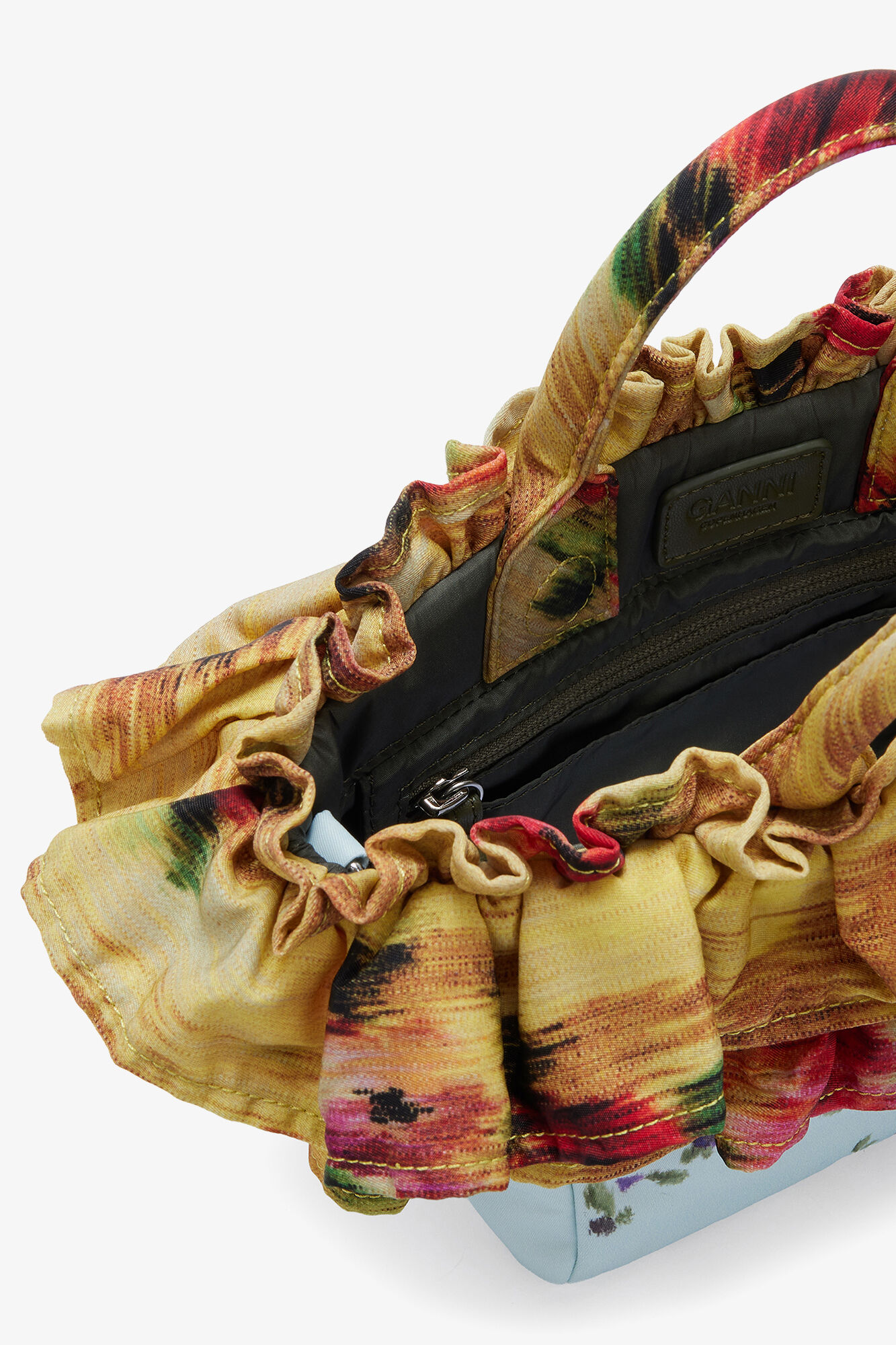 Mini Tote Bag in Ruffle Print, Recycled Polyamide, in colour Iced Aqua - 3 - GANNI