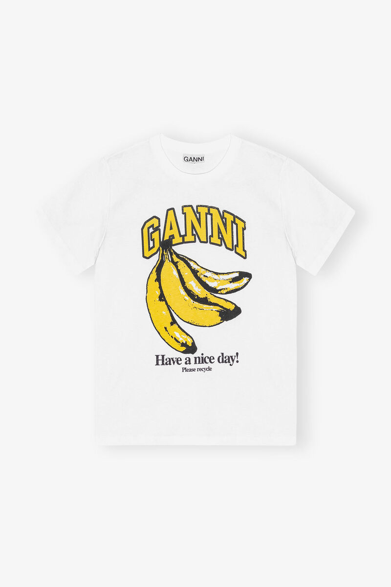 White Relaxed Banana T-shirt, Cotton, in colour Bright White - 1 - GANNI