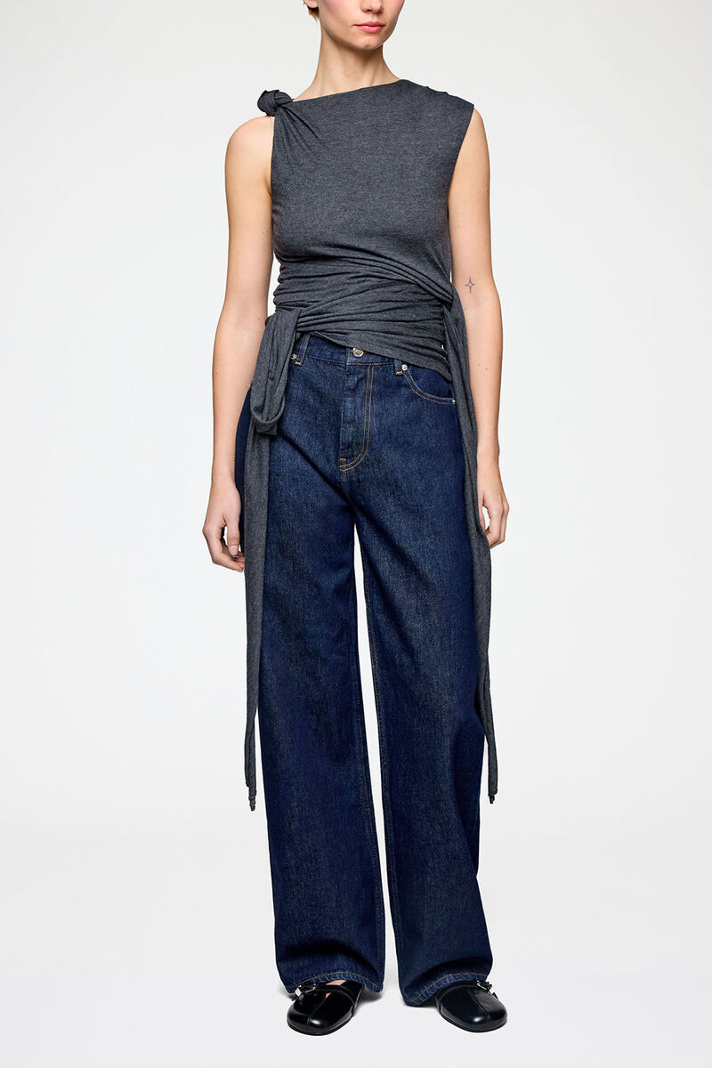 Haut en jersey gris, Modal, in colour Phantom - 1 - GANNI