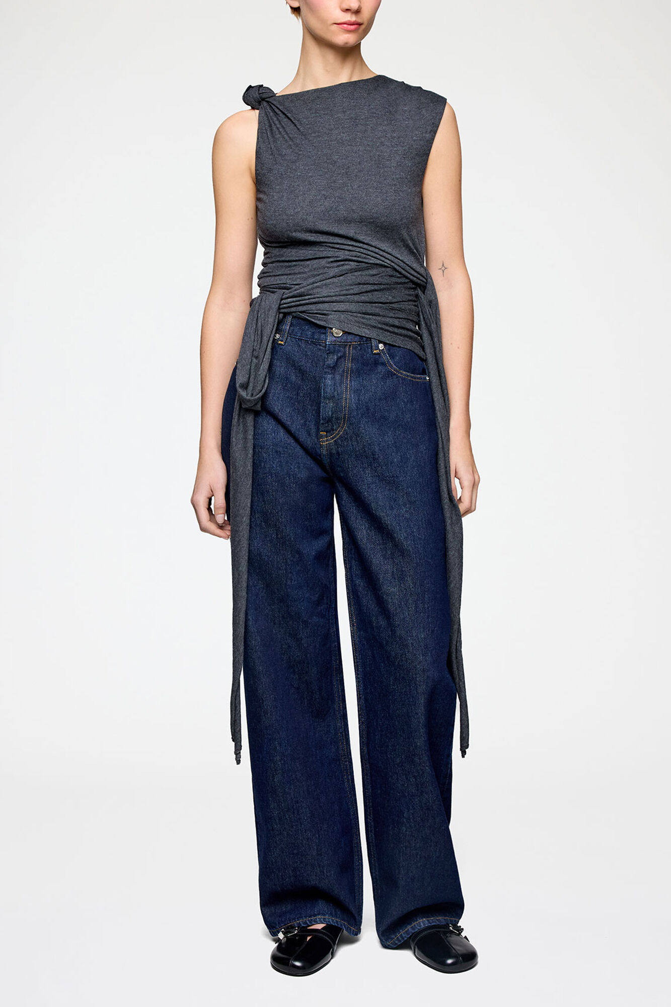 Haut en jersey gris, Modal, in colour Phantom - 1 - GANNI