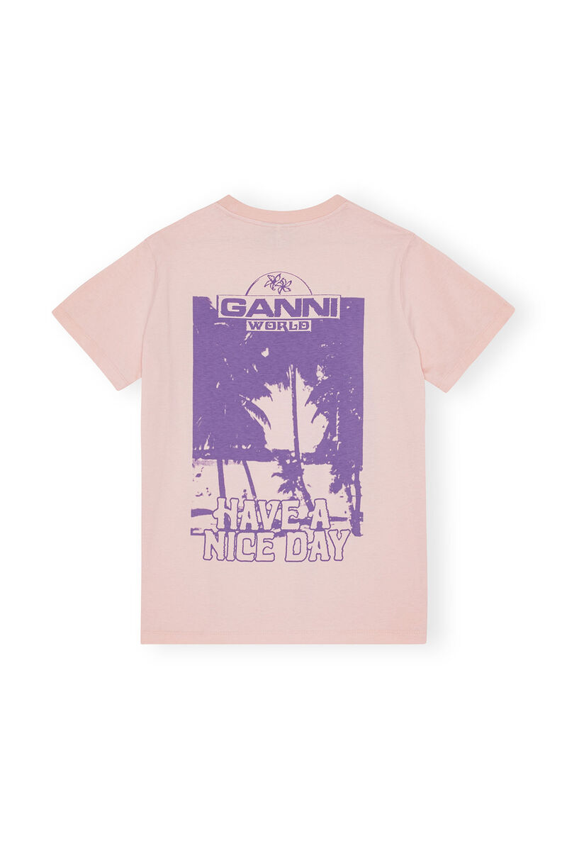 T-shirt Basic Jersey Palm Trees Relaxed, Cotton, in colour Lotus - 2 - GANNI