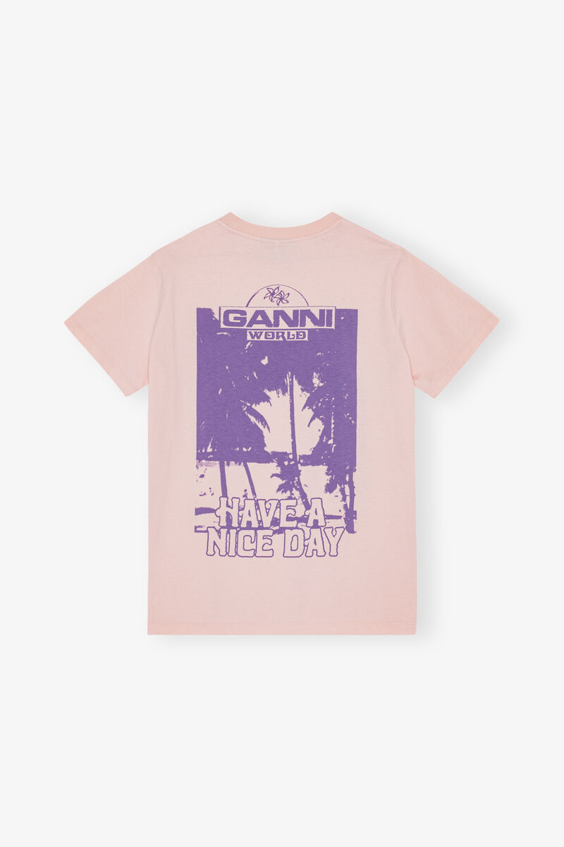 Basic Jersey Palm Trees Relaxed-T-skjorte, Cotton, in colour Lotus - 2 - GANNI