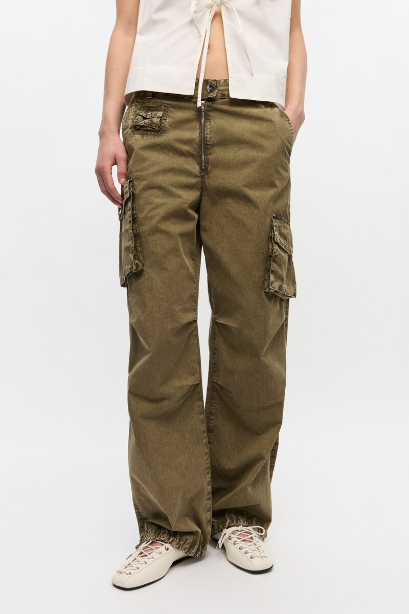 Green Washed Cotton Twill Pants, Cotton, in colour Kalamata - 2 - GANNI