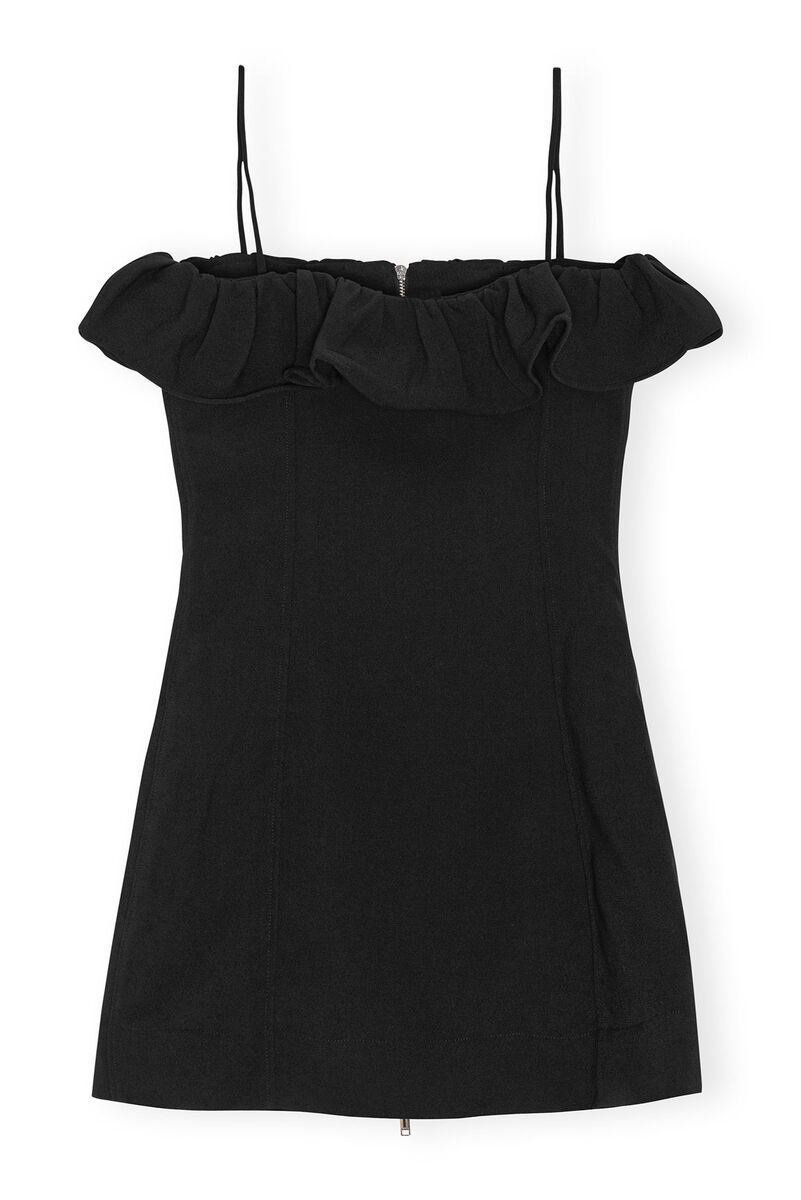 Black Bonded Crepe Strap Mini-kjole, Polyester, in colour Black - 2 - GANNI