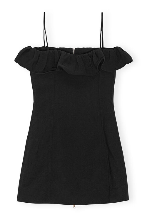 Black Bonded Crepe Strap Mini-kjole, Polyester, in colour Black - 2 - GANNI