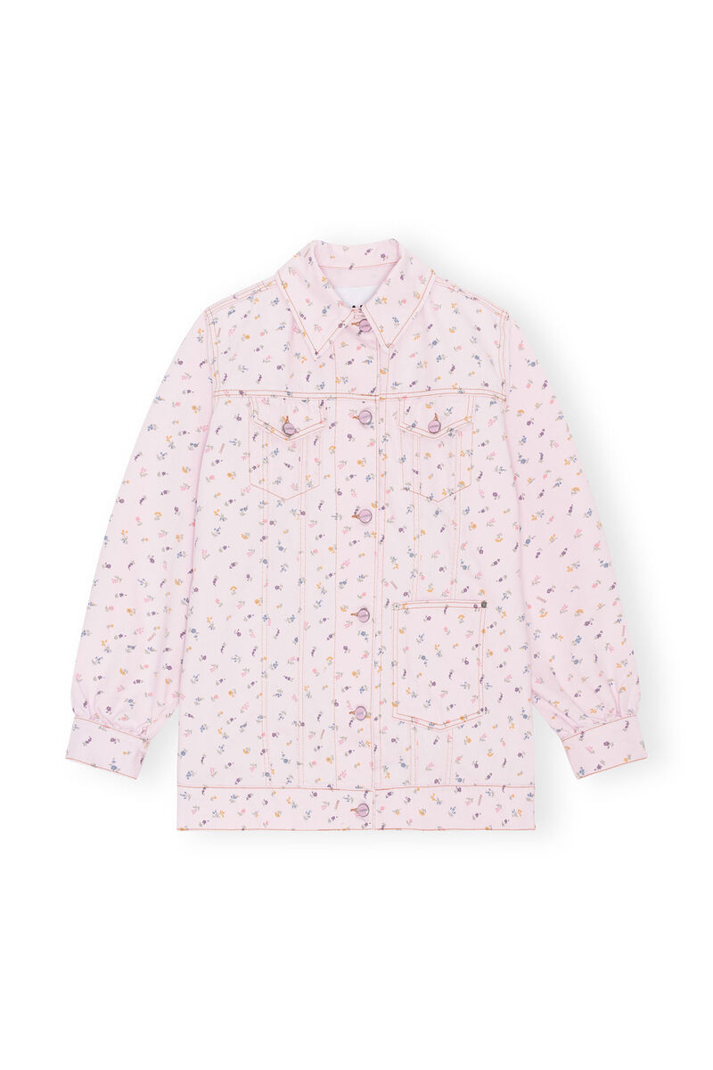 Oversize-Jeansjacke mit Blumenprint , Cotton, in colour Pink Tulle - 1 - GANNI