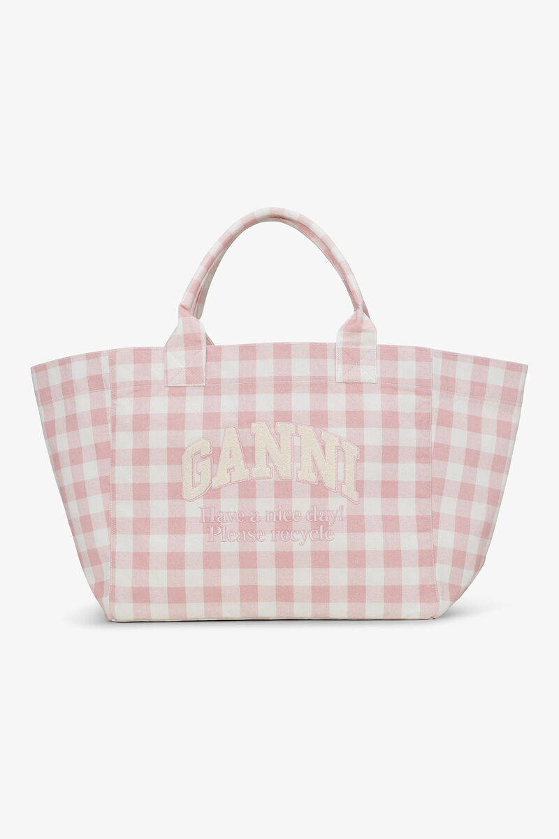 Sac fourre-tout XXL à carreaux vichy, Recycled Cotton, in colour Bleached Mauve - 1 - GANNI