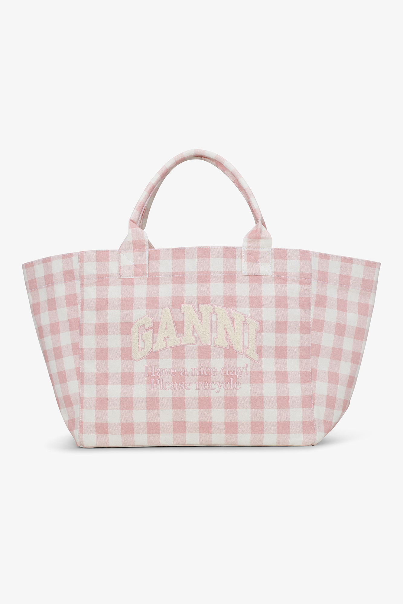 Sac fourre-tout XXL à carreaux vichy, Recycled Cotton, in colour Bleached Mauve - 1 - GANNI