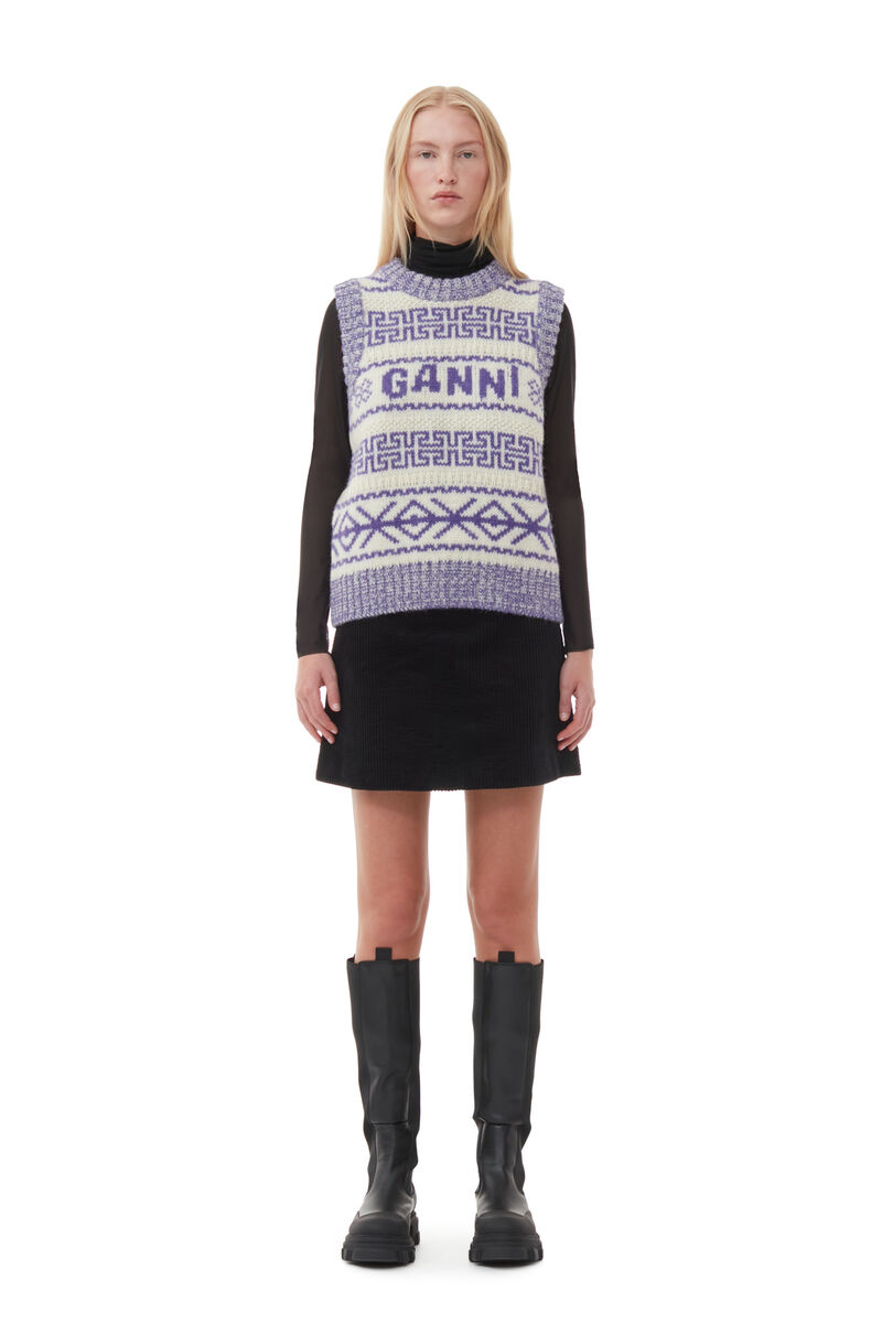 Purple Lambswool O-neck Vest, Organic Wool, in colour Simply Purple - 2 - GANNI