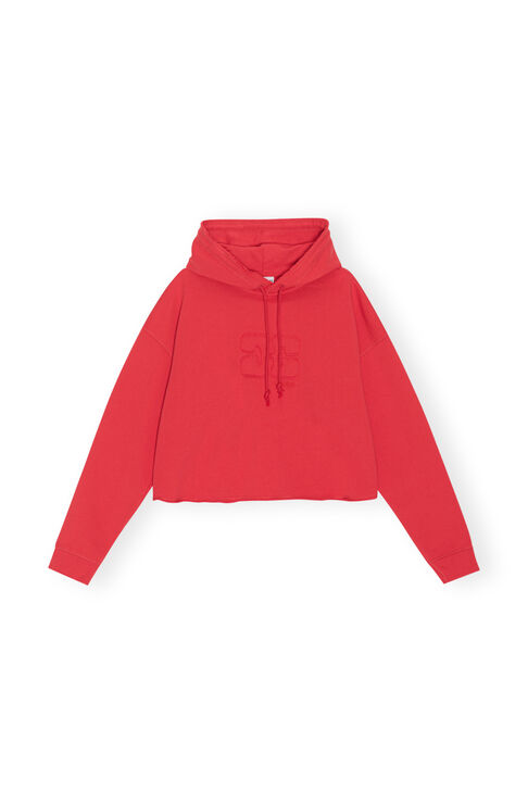 Ganni Long Sleeve Red Isoli Cropped Oversized Hoodie In Racing Red 