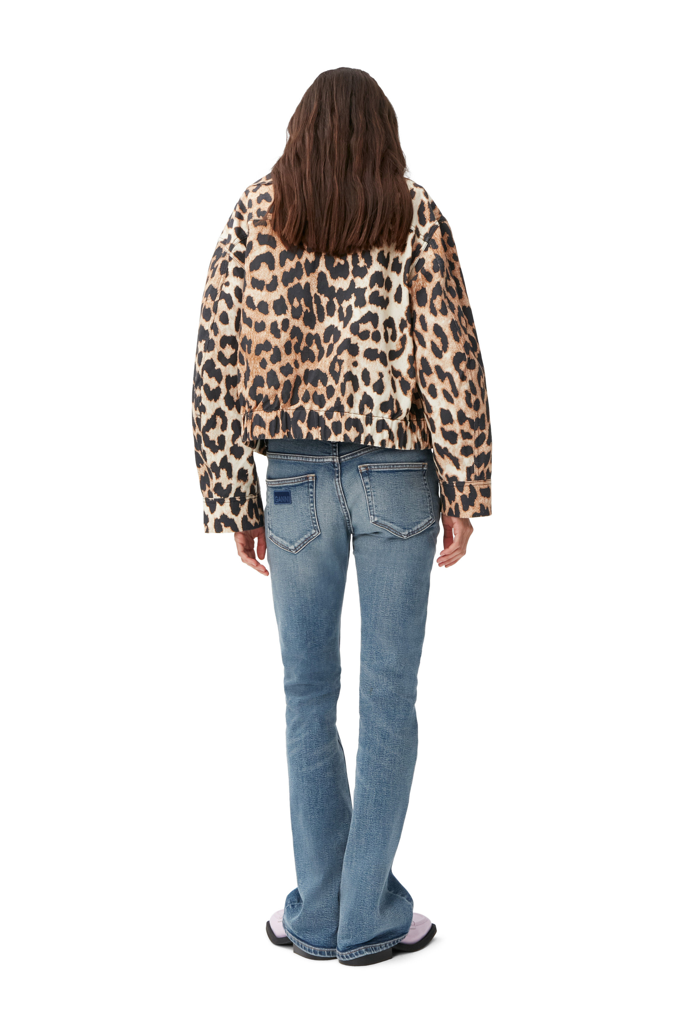 Womens Clothing Jackets Casual jackets Ganni Cotton Short Leopard Jacket Big Almond Milk Size 4 