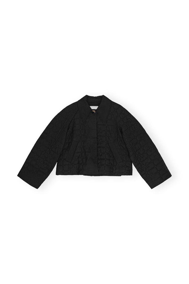 Black Short Quilt Jakke, Recycled Polyamide, in colour Black - 1 - GANNI