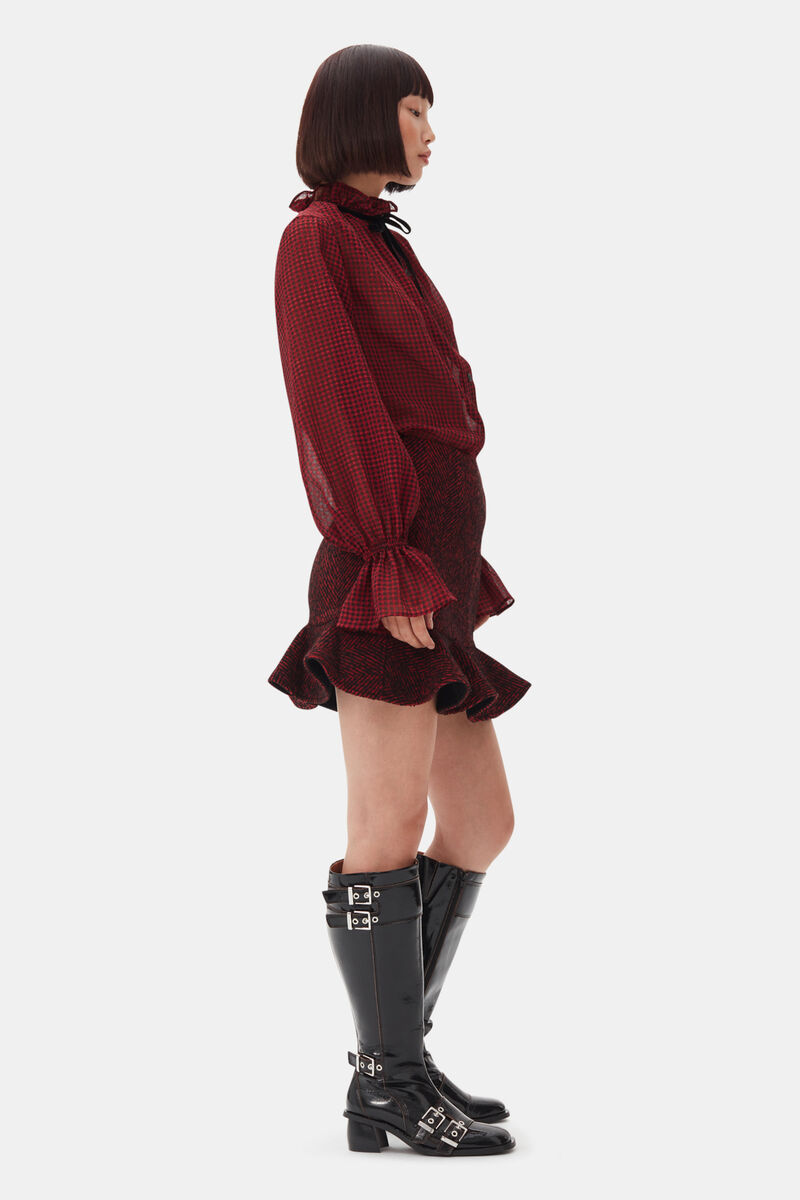 Red Sheer Tie String Shirt, Recycled Polyester, in colour Winery - 3 - GANNI